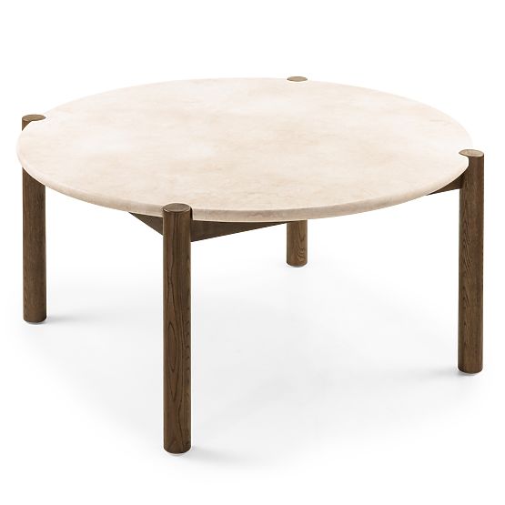 Table à manger Bruna, 150 cm, rond, chêne mocha/marbre cream