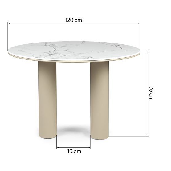 Table à manger Kairo 120 cm, rond, beige foncé, marbré