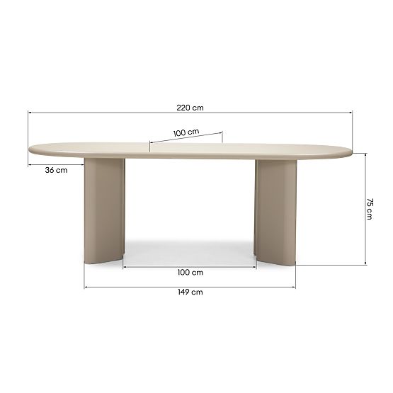 Table à manger Lima 220 cm, beige foncé, ovale