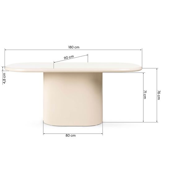 Table à manger Modesto 180 cm, beige clair, brillant