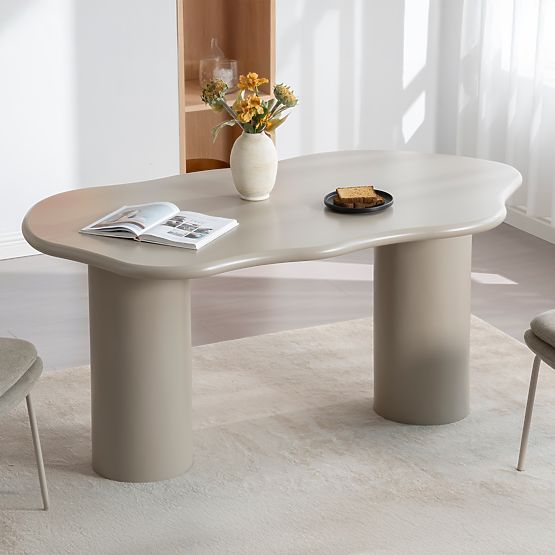 Table à manger Muse 160 cm, beige foncé, formes arrondies