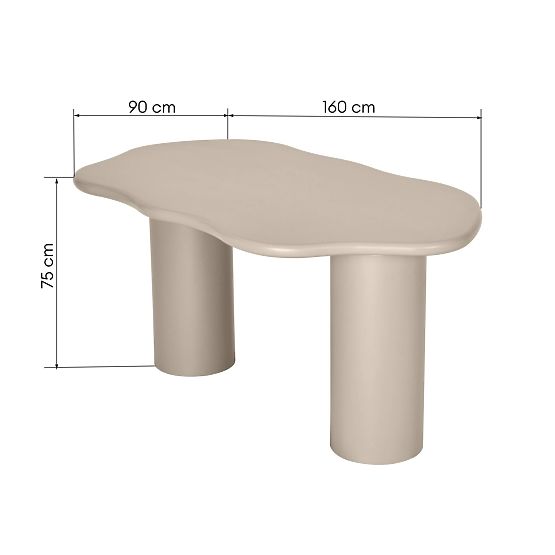 Table à manger Muse 160 cm, beige foncé, formes arrondies