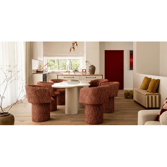 Table à manger Pinar 180 cm, gris-beige, formes arrondies