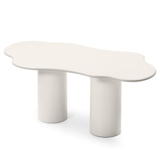 Table à manger Pinar 180 cm, gris-beige, formes arrondies