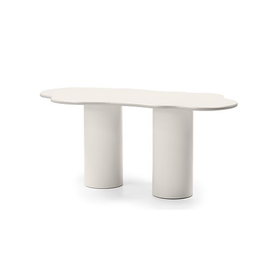 Table à manger Pinar 180 cm, gris-beige, formes arrondies