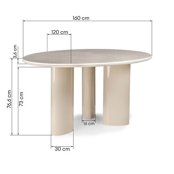 Table à manger Rio 160 cm, beige clair/marbre