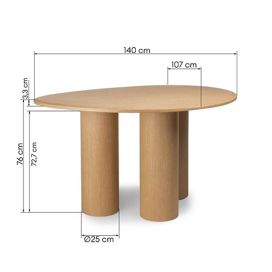 Table à manger Vesper 140 cm, chêne naturel