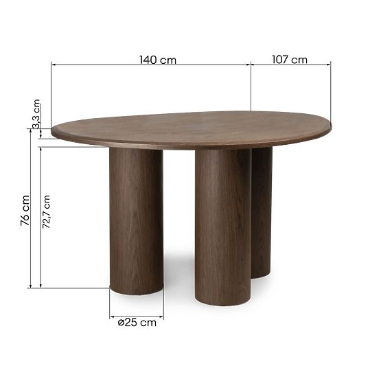 Table à manger Vesper 140 cm, noyer foncé