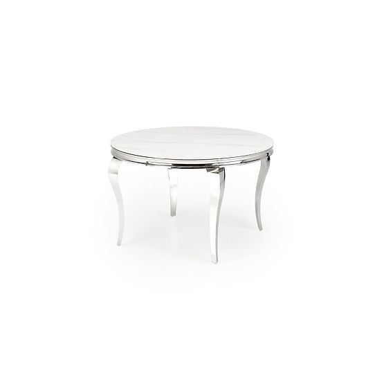 Table Rond REGINALD plateau - marbre blanc, pieds - argentés
