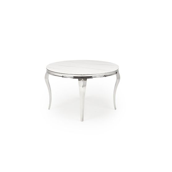 Table Rond REGINALD plateau - marbre blanc, pieds - argentés