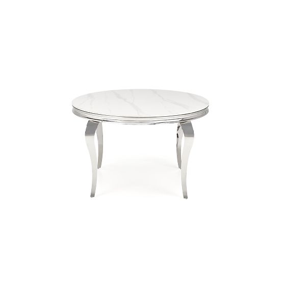 Table Rond REGINALD plateau - marbre blanc, pieds - argentés