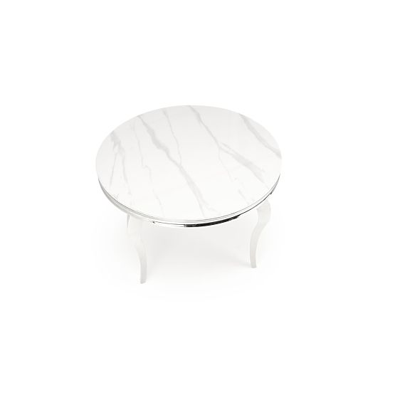 Table Rond REGINALD plateau - marbre blanc, pieds - argentés