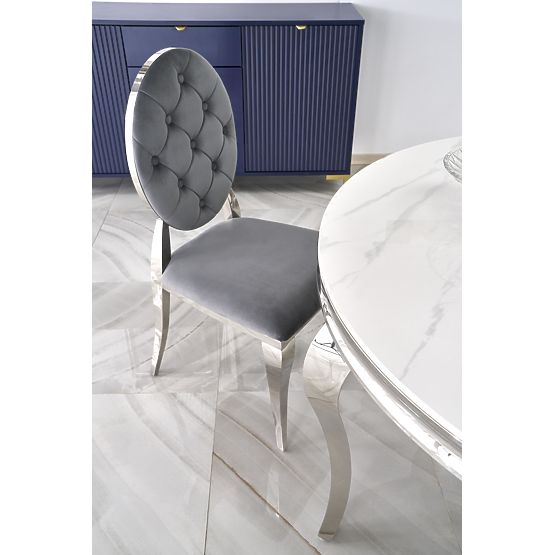 Table Rond REGINALD plateau - marbre blanc, pieds - argentés