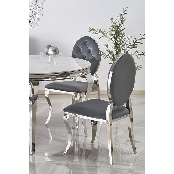 Table Rond REGINALD plateau - marbre blanc, pieds - argentés