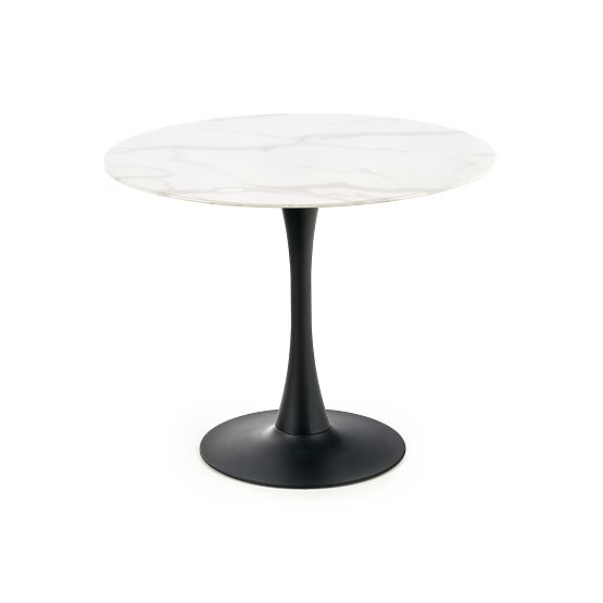 Table ronde AMBROSIO, plateau - verre, pied - noir (2p=1 pièce)