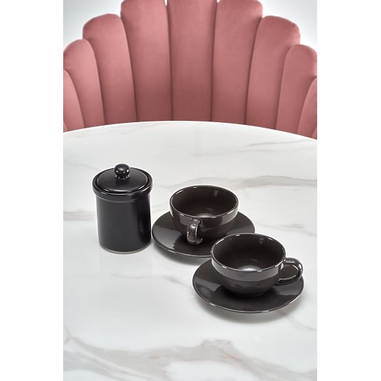 Table ronde AMBROSIO, plateau - verre, pied - noir (2p=1 pièce)