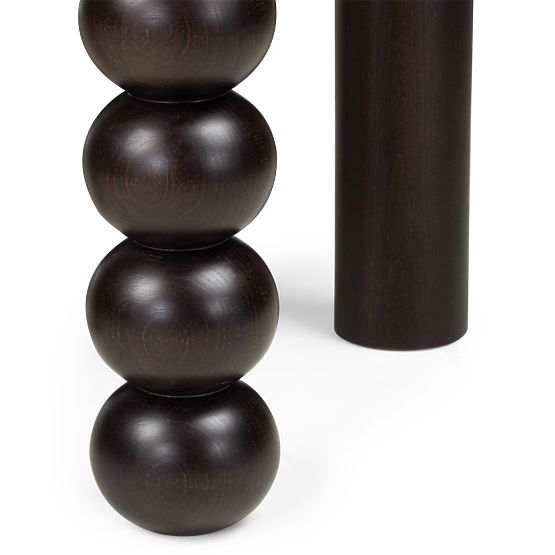Table ronde Bolla 100 cm, placage de chêne, noyer, pied décoratif avec boules