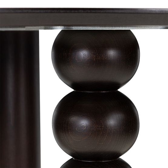 Table ronde Bolla 100 cm, placage de chêne, noyer, pied décoratif avec boules