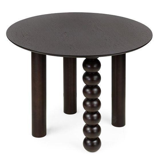 Table ronde Bolla 100 cm, placage de chêne, noyer, pied décoratif avec boules