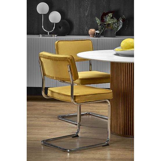 Table ronde BRUNO, marbre blanc / noyer (2p=1ks)