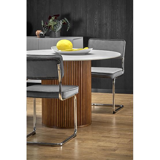 Table ronde BRUNO, marbre blanc / noyer (2p=1ks)