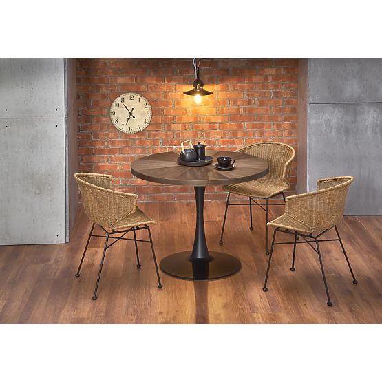 Table ronde CARMELO, plateau - noyer, pied - noir (3p=1ks)