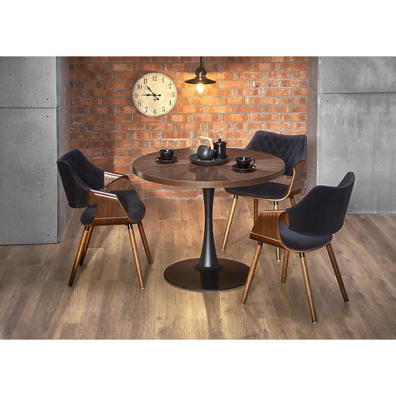 Table ronde CARMELO, plateau - noyer, pied - noir (3p=1ks)