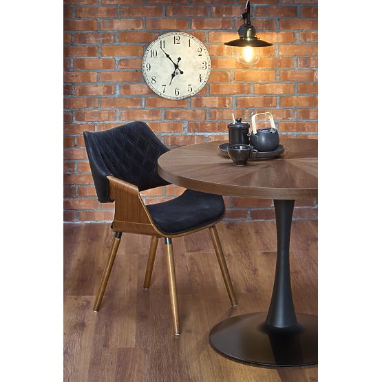 Table ronde CARMELO, plateau - noyer, pied - noir (3p=1ks)