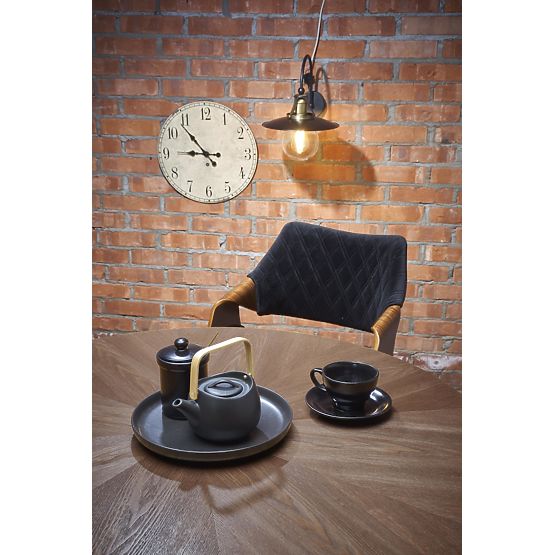 Table ronde CARMELO, plateau - noyer, pied - noir (3p=1ks)