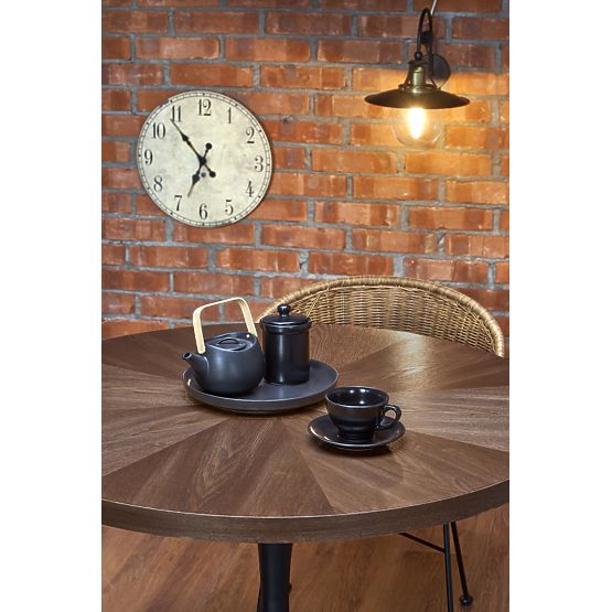Table ronde CARMELO, plateau - noyer, pied - noir (3p=1ks)