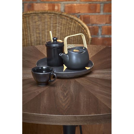 Table ronde CARMELO, plateau - noyer, pied - noir (3p=1ks)