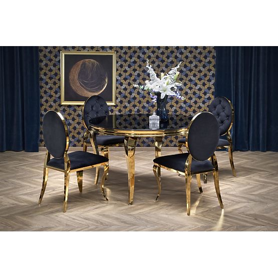 Table ronde REGINALD_2 plateau - verre noir, pieds - or