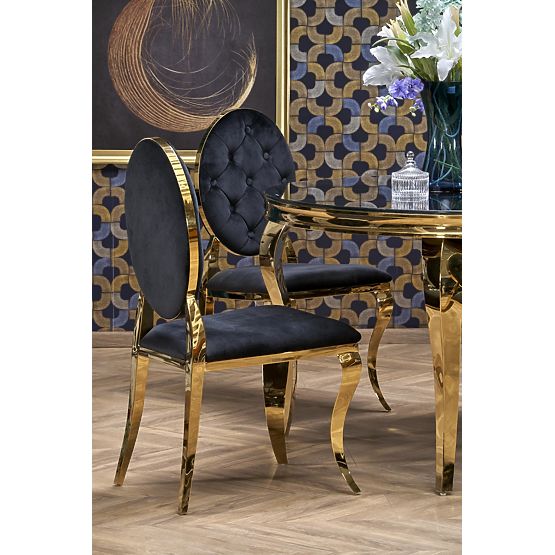 Table ronde REGINALD_2 plateau - verre noir, pieds - or