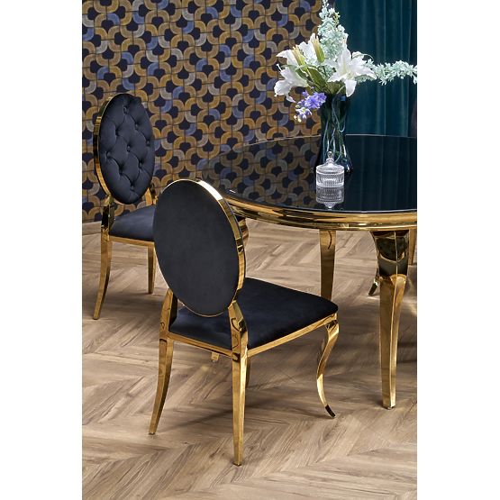 Table ronde REGINALD_2 plateau - verre noir, pieds - or
