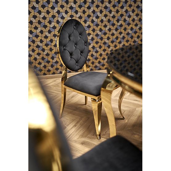 Table ronde REGINALD_2 plateau - verre noir, pieds - or
