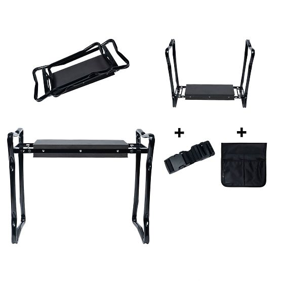 Tabouret agenouillant pliable pour le jardinage avec ceinture à outils et 2 organiseurs