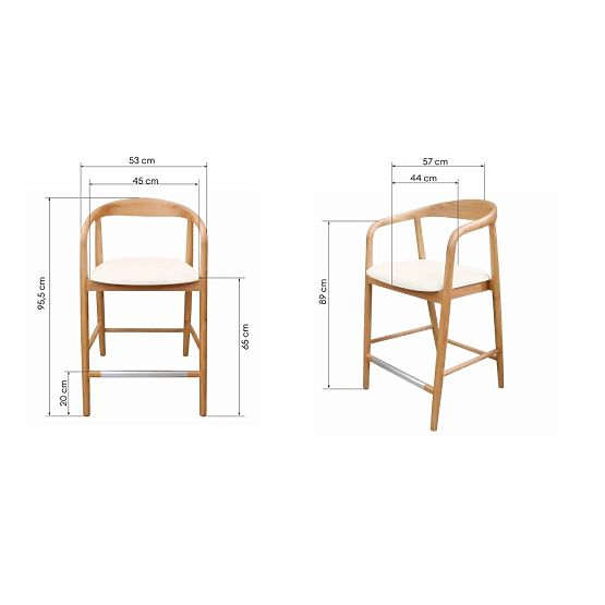 Tabouret de bar en bois Ludvika 2.0, arrondi, naturel/crème