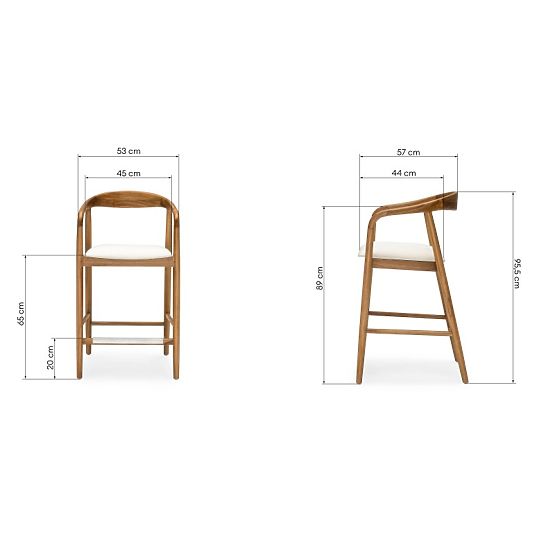 Tabouret de bar en bois Ludvika 2.0, arrondi, naturel/crème