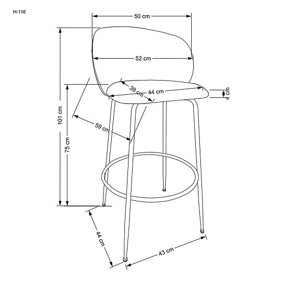 Tabouret de bar H116 crème / or (1p=2pcs)