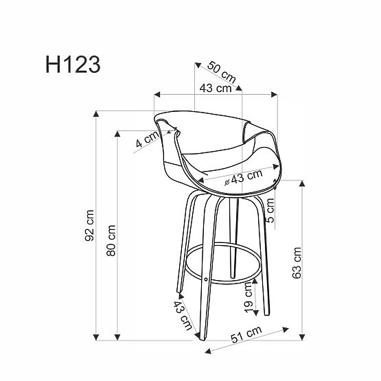 Tabouret de bar H123 gris / noyer (1p=1pc)