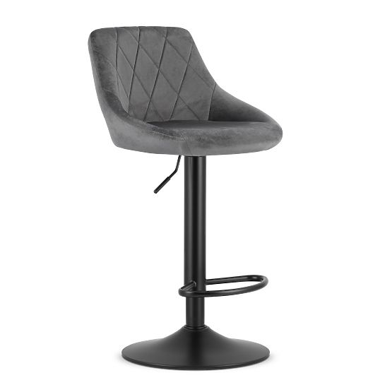 Tabouret de bar pivotant avec hauteur réglable et repose-pieds, velours gris
