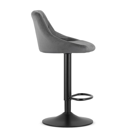 Tabouret de bar pivotant avec hauteur réglable et repose-pieds, velours gris