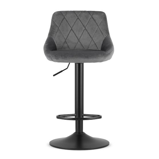 Tabouret de bar pivotant avec hauteur réglable et repose-pieds, velours gris