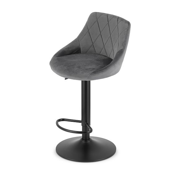 Tabouret de bar pivotant avec hauteur réglable et repose-pieds, velours gris