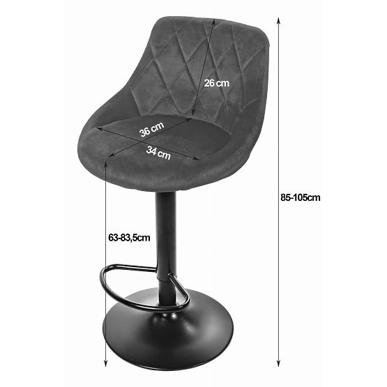 Tabouret de bar pivotant avec hauteur réglable et repose-pieds, velours gris
