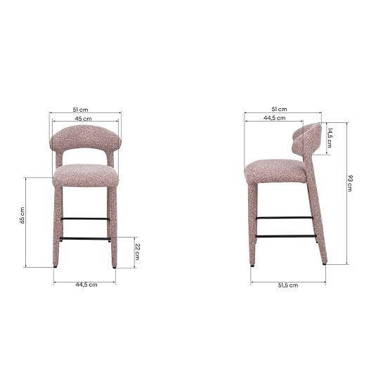 Tabouret de bar rembourré Hiroki, mélange beige-bordeaux