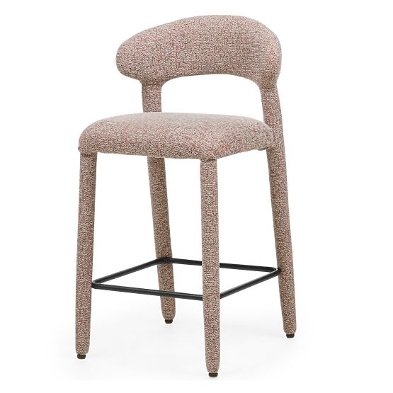 Tabouret de bar rembourré Hiroki, mélange beige-bordeaux