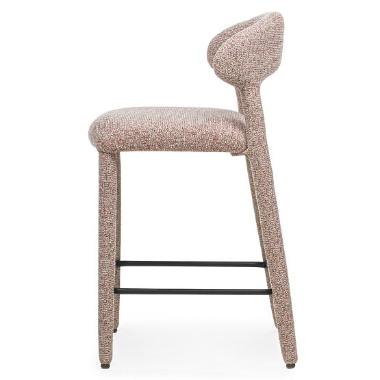 Tabouret de bar rembourré Hiroki, mélange beige-bordeaux