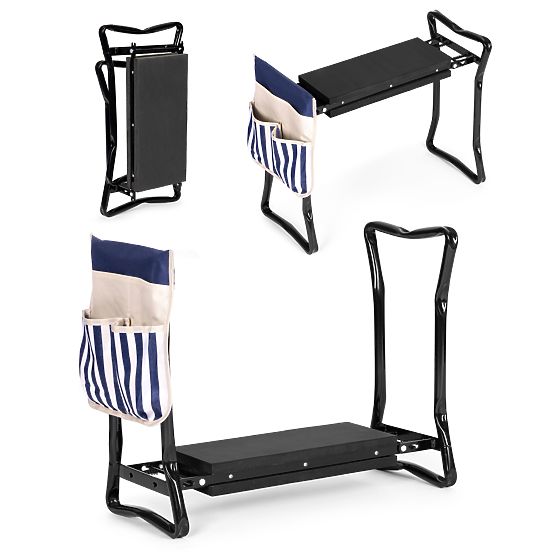 Tabouret pliant - siège de jardin 2 en 1 - bleu