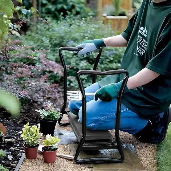 Tabouret pliant - siège de jardin 2 en 1 - bleu